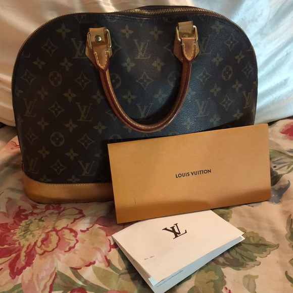 LOUIS VUITTON Alma MM Messenger Top Handle Bag Logo $1810 Authentic Receipt - Picture 1 of 16